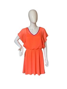 Express Neon Coral Dress with Magenta Trim